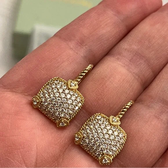 Judith Ripka Pave Diamonique Gold Clad Leverback Earrings Olivia - Picture 1 of 4